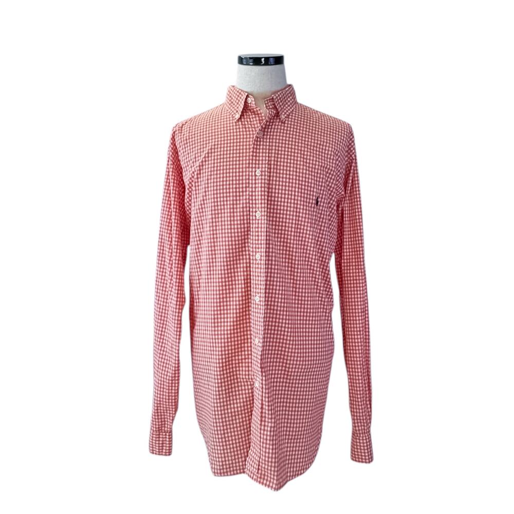 Ralph Lauren Orange White Gingham Classic Fit Button-Up Shirt Men's XLT